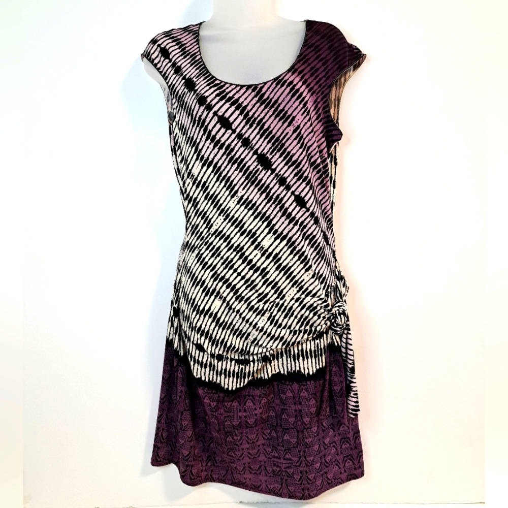 Max Studio Sheath Dress Women's Small Purple/Black Stretchy Tie Waist Sleeveless